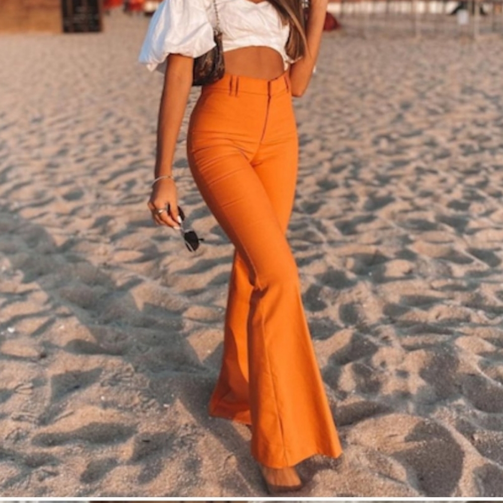 Zara Woman Flared Pants Burnt Orange Size L - Picture 1 of 8